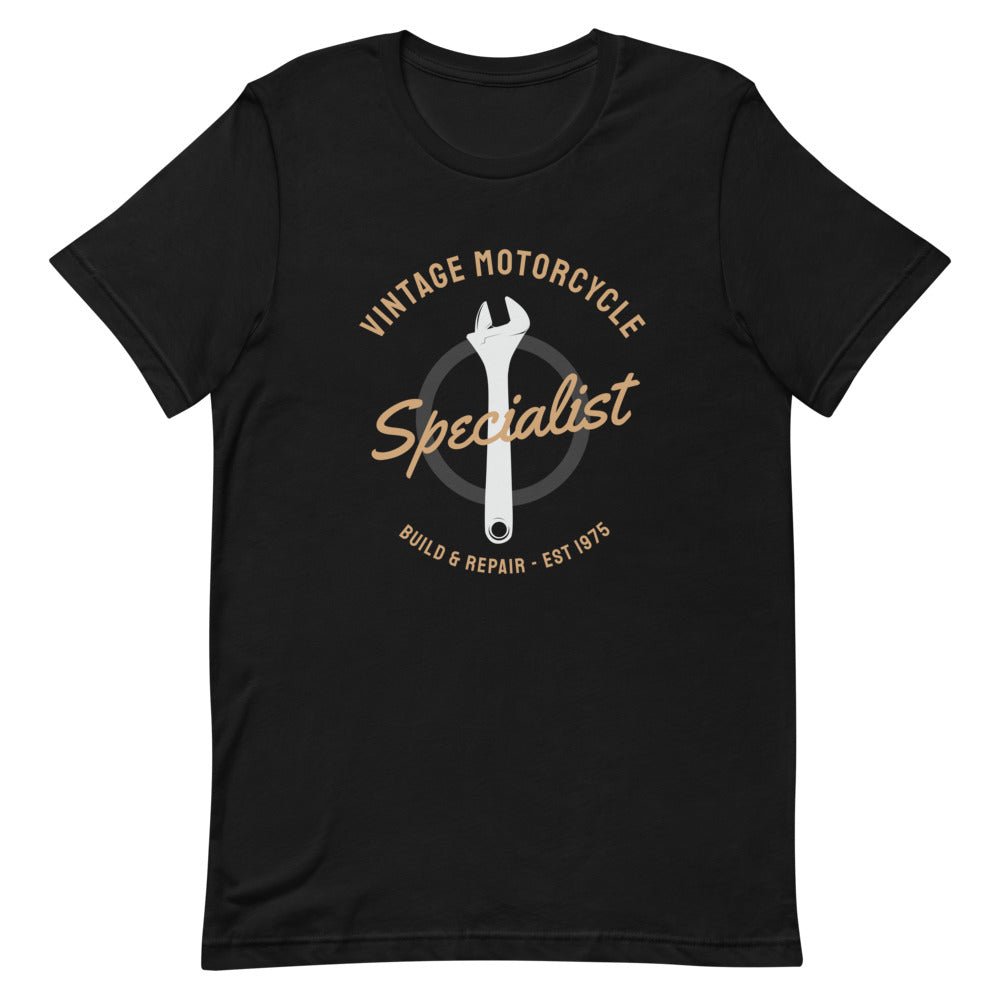 Vintage Motorcycle Specialist | Vintage Motorcycle Unisex T-Shirt - MotoAttitude.com